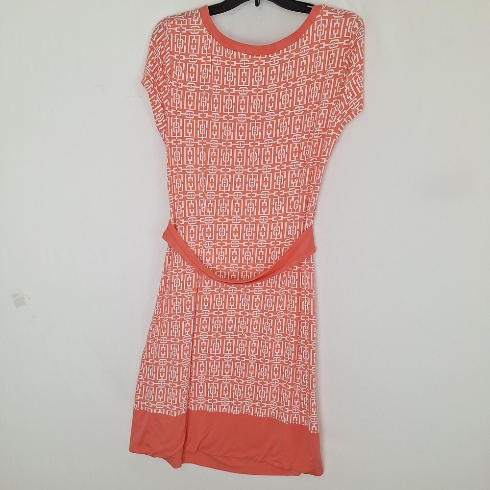 Midi Dress Resort Wear Retro New York & Company Stretch Faux Wrap Peach Orange L - Picture 2 of 11